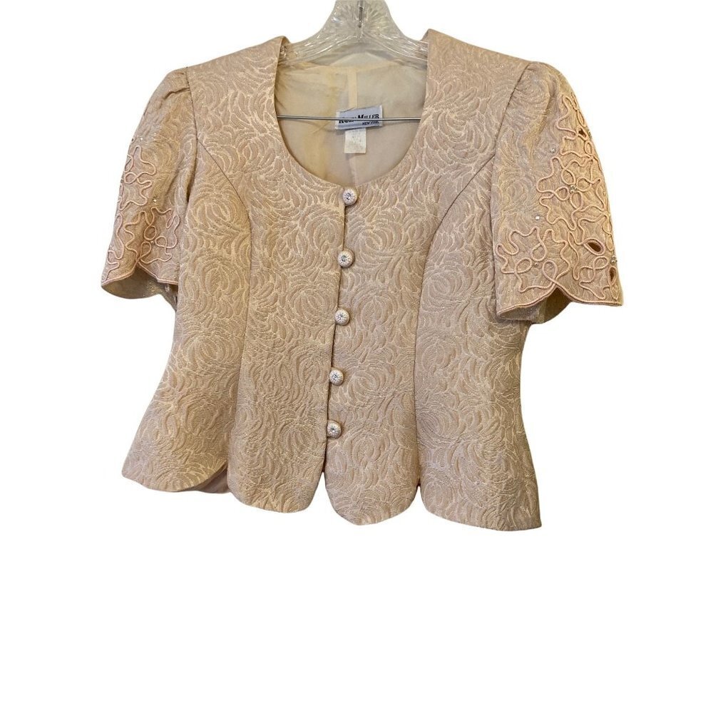 KAREN MILLER New York Jacket Vintage Sz 9/10 Pale Gold Pink Baroque Pearls